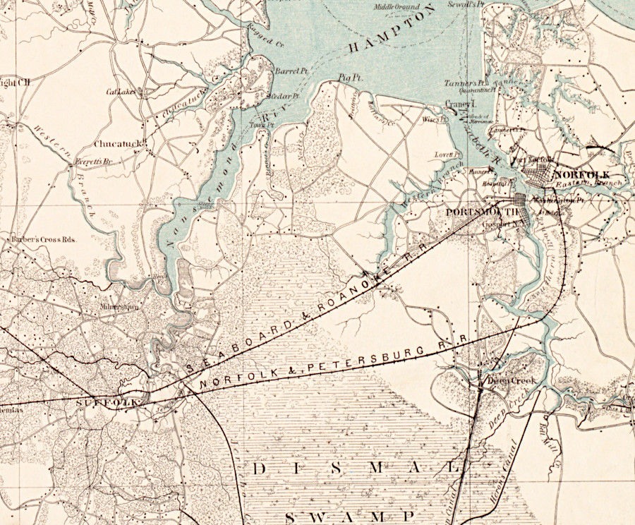 the Norfolk and Petersburg Railroad built across the Southern and Eastern branches of the Elizabeth River to reach Norfolk