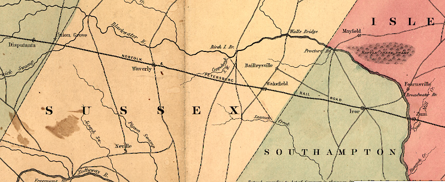 the Norfolk and Petersburg Railroad led to the creation of towns such as Disputanta and Ivor