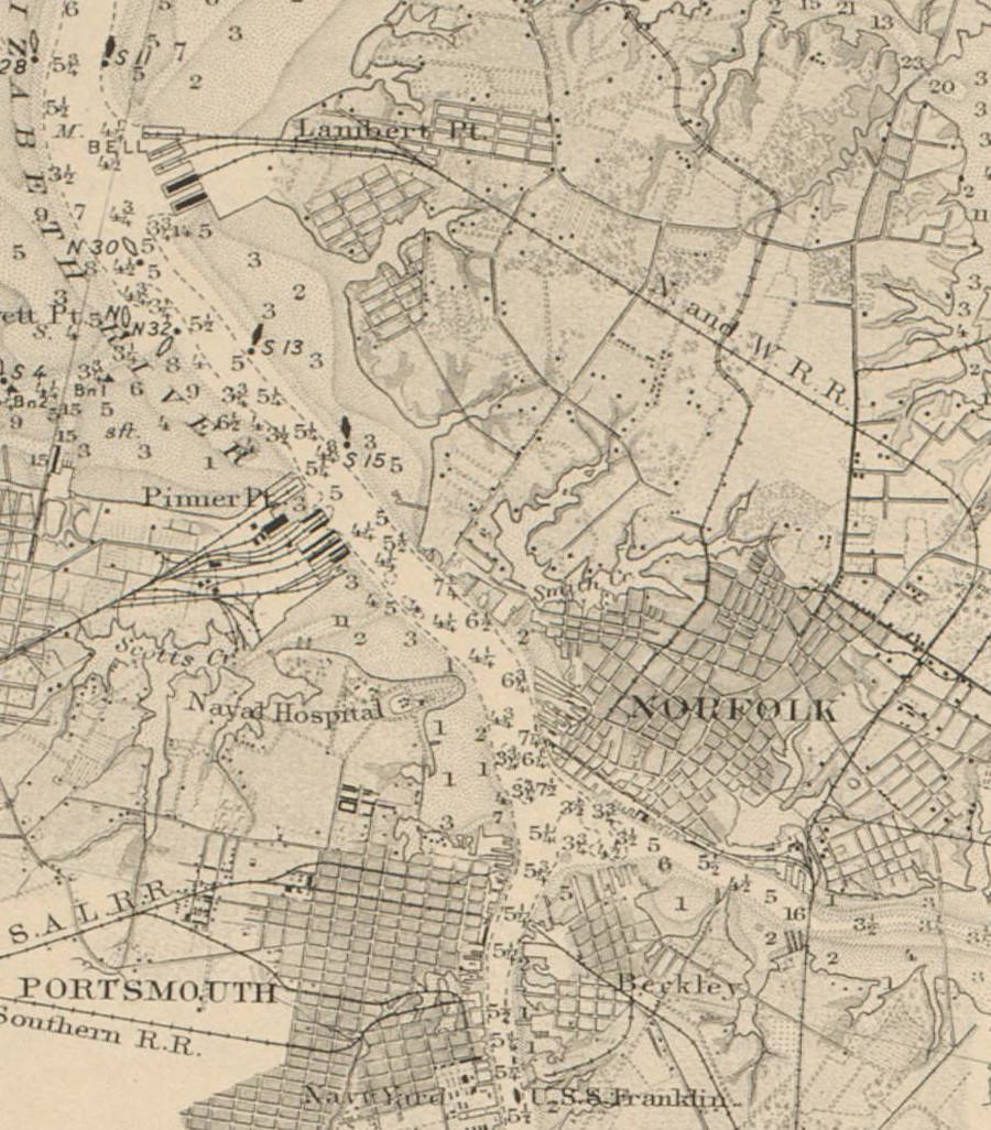 the Norfolk and Western Railroad built track west of downtown Norfolk to reach Lambert's Point