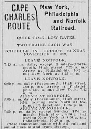 the New York, Philadelphia and Norfolk Railroad floated passengers and freight cars across the Chesapeake Bay