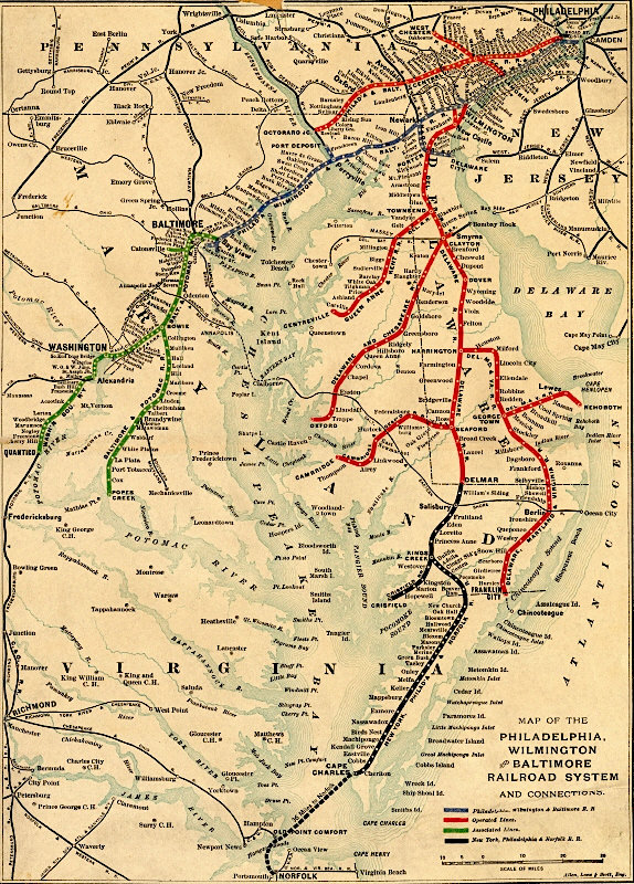 the New York, Philadelphia and Norfolk Railroad was part of a network of lines associated with the Pennsylvania Railroad