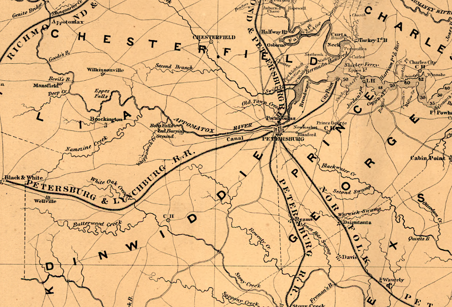 the 1864-65 Siege of Petersburg was designed to cut the transfer of supplies via railroad