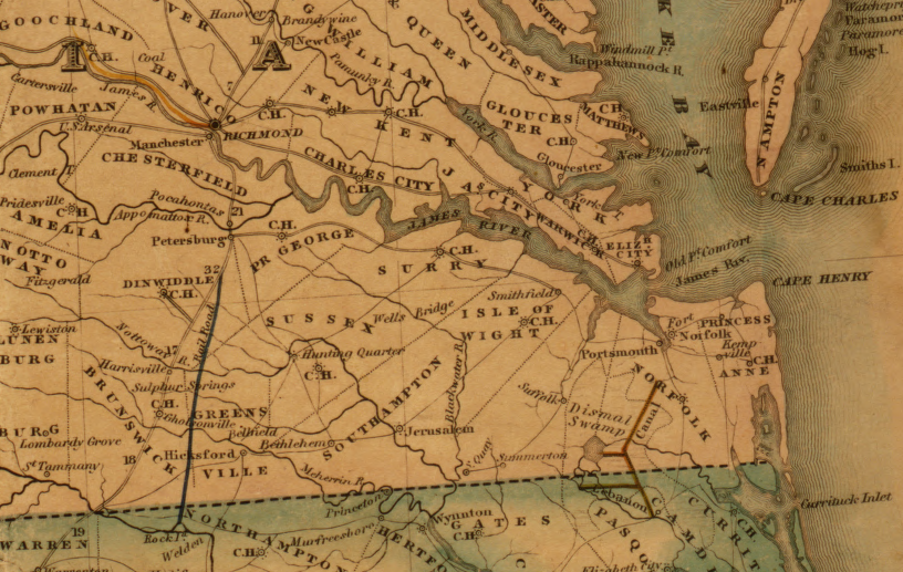 the Petersburg Railroad was built to draw Roanoke River trade to Petersburg, competing with the Dismal Swamp Canal taking trade to Norfolk