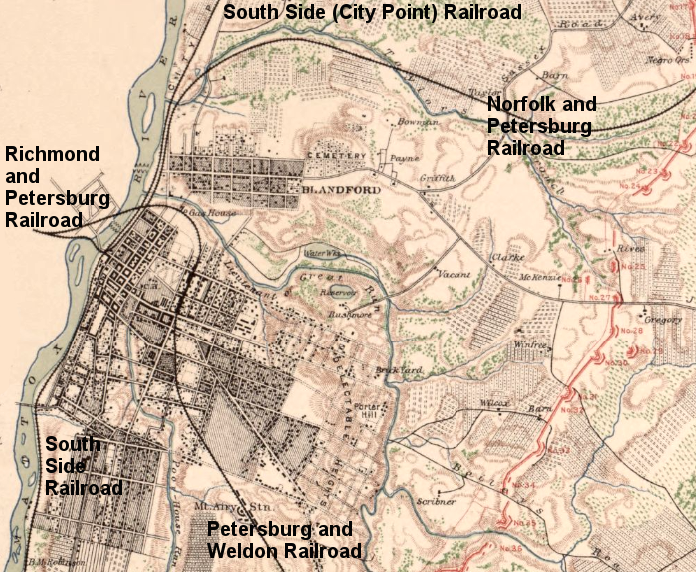 tracks of the competing railroads in Petersburg were linked after the Civil War started