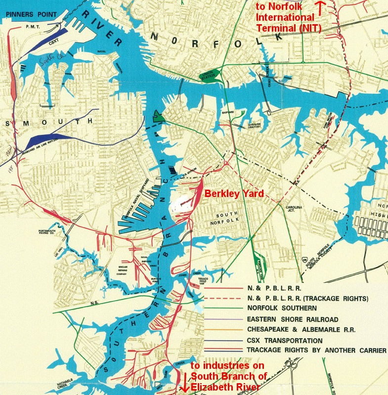 the Norfolk and Portsmouth Belt Line services industries along the South Branch of the Elizabeth River, as well as two shipping terminals owned by the Virginia Port Authority