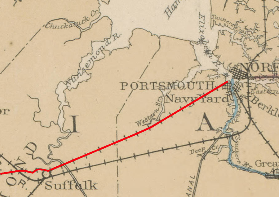 the Portsmouth and Roanoke Railroad built its shipping piers on the Elizabeth River near the Gosport Navy Shipyard