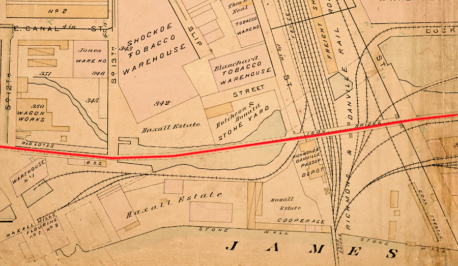 the Richmond and Alleghany Railroad tracks along the Richmond waterfront were replaced by a viaduct in 1902