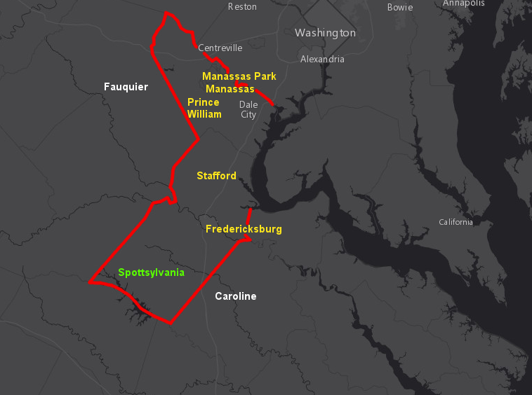 the Potomac and Rappahannock Transportation Commission has expanded since 1990 to include Spotsylvania County, but Fauquier and Caroline counties have not chosen to join