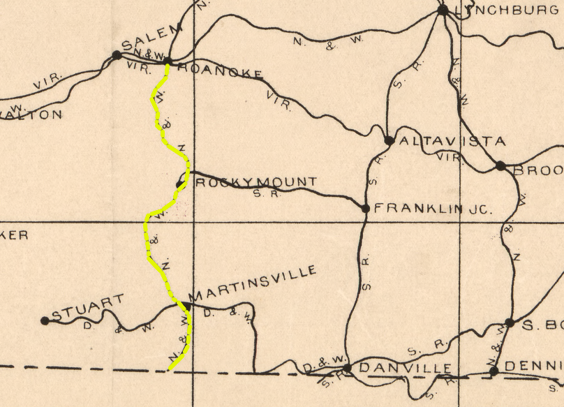 the Roanoke & Southern Railway was quickly acquired by the Norfolk and Western Railroad, becoming its Pumpkin Vine line