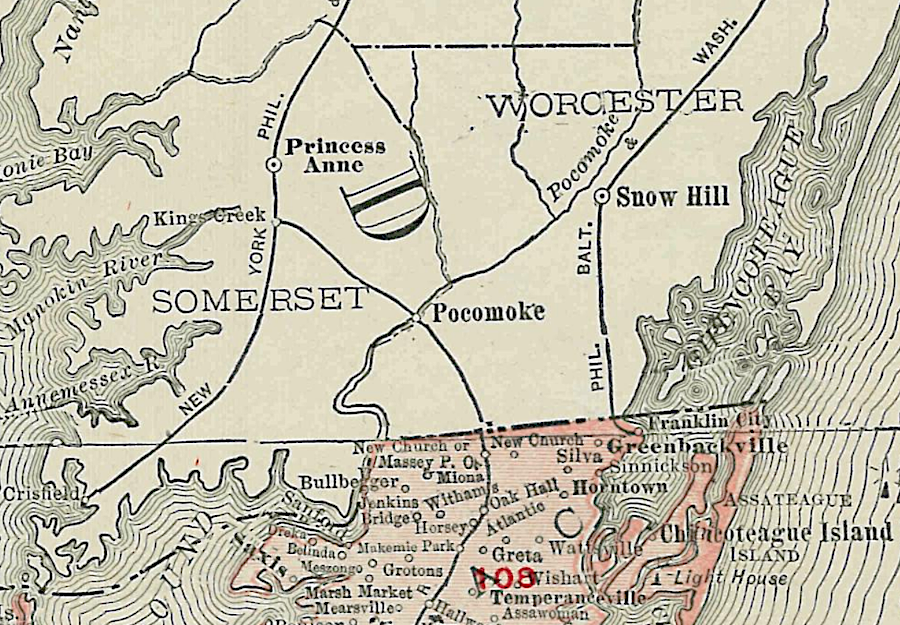 railroads on the Maryland-Virginia border of the Eastern Shore in 1913