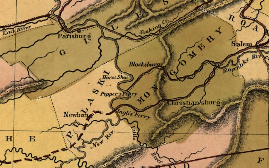 in 1848, the Virginia and Tennessee Railroad was not completed southwest of Ingles Ferry (Radford) - and there was no city of Roanoke yet