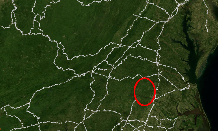 much of the Seaboard Air Line's S line in Virginia  was abandoned (inside red circle) because the Atlantic Coast Line's A line offered freight traffic a more-direct path between Florida and New York