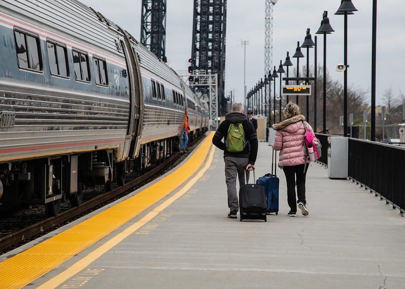 passengers at Norfolk station, next to Harbor Park