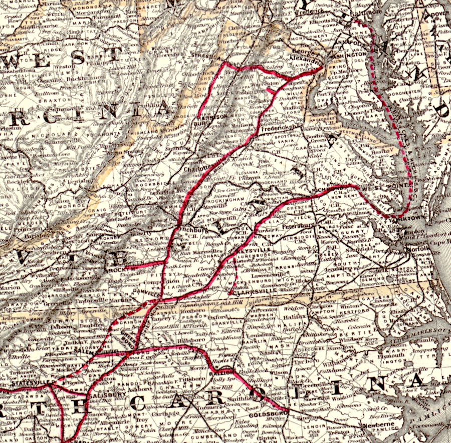 the Richmond and Danville system in 1881 extended south towards Atlanta