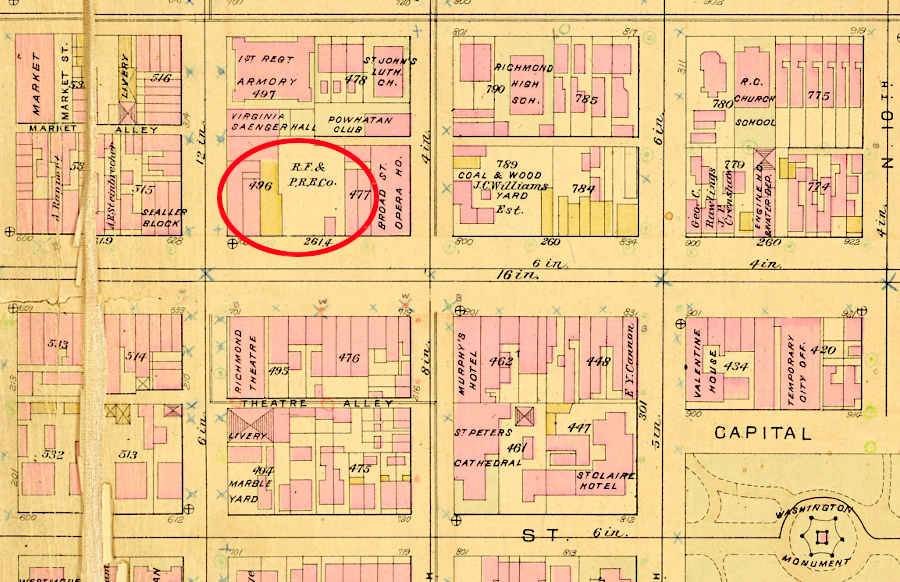 the Richmond, Fredericksburg and Potomac Railroad kept its office on Broad Streeet, but removed the tracks