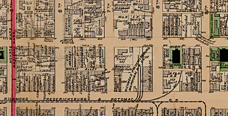 the Richmond, Fredericksburg and Potomac Railroad depot was located on Broad Street