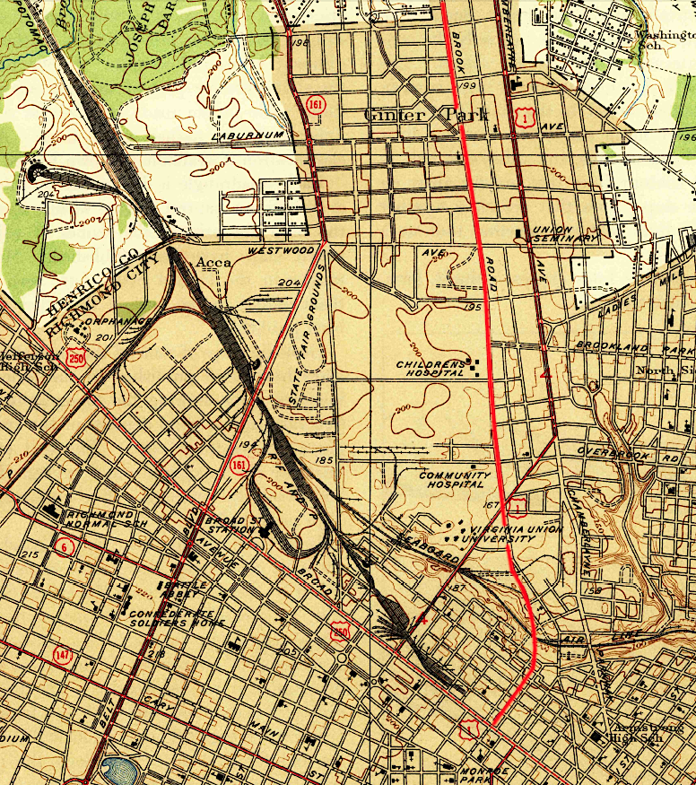the Richmond and Chesapeake Bay Railway was built north from the terminal at 814 West Broad Street along the Brook Turnpike