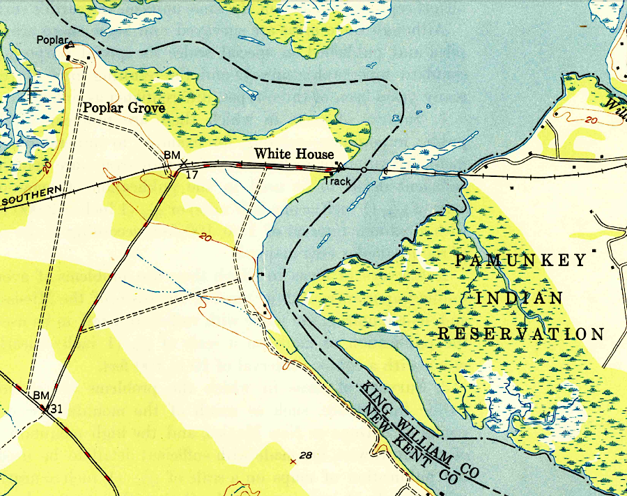 when constructed in 1861, the Richmond and York River Railroad was routed across the Pamunkey reservation