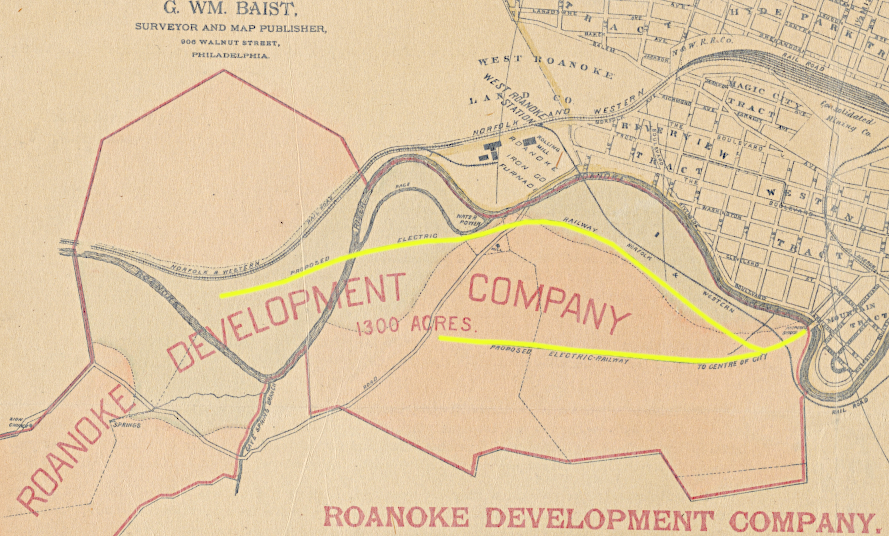 in 1890, Roanoke developers proposed electric street railways to connect new subdivisions to the city center