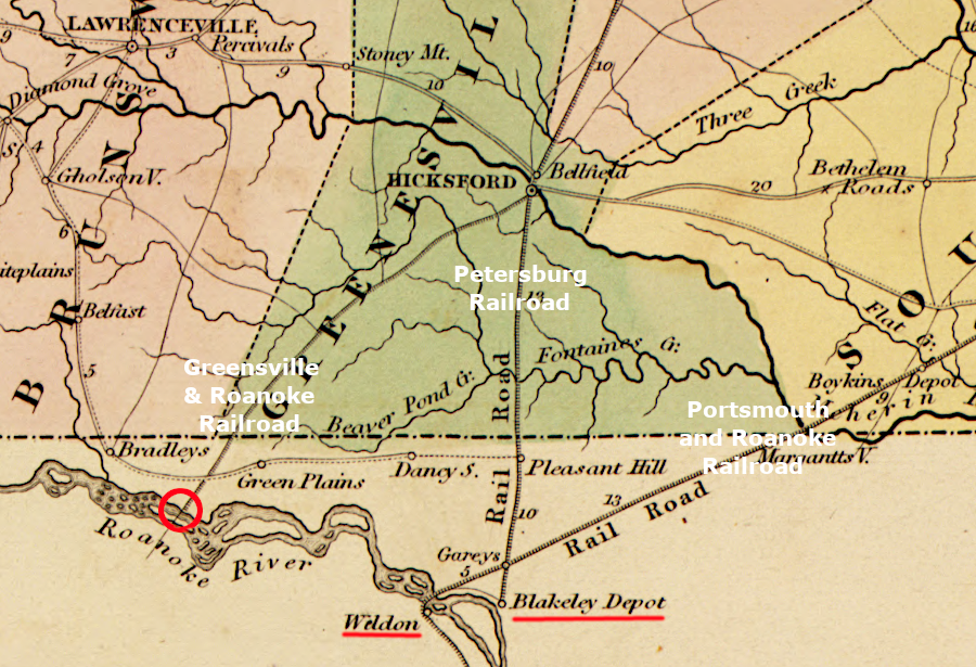 there were three railroad connections to the Roanoke River in 1839
