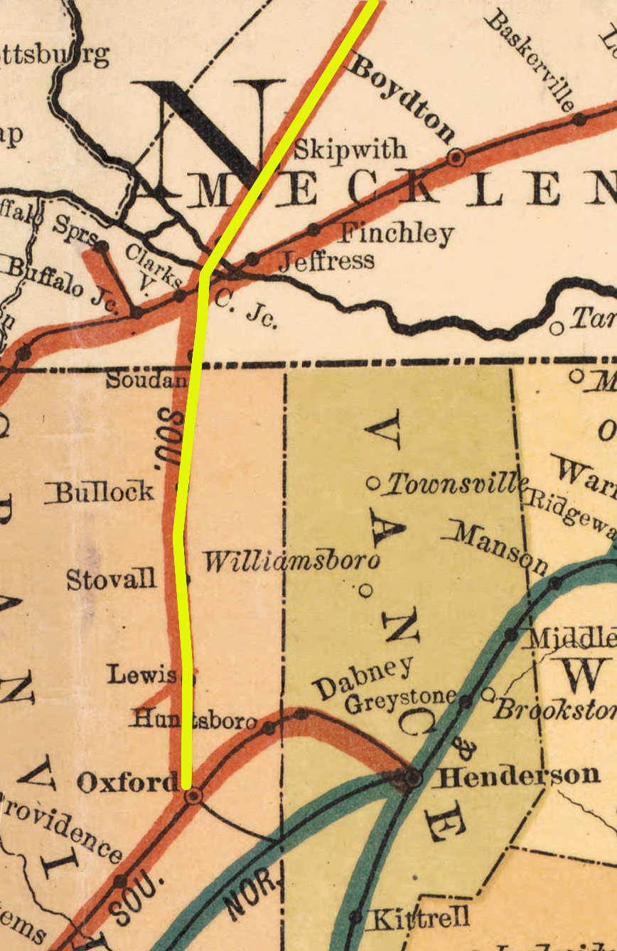 starting in 1894, the Southern Railway controlled the track between Keysville, Virginia and Oxford, North Carolina