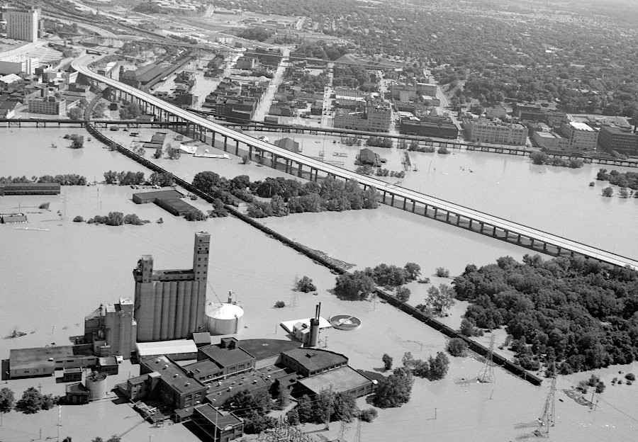 the Seaboard Coast Line and I-95 bridge during Hurricane Agnes flooding in 1972