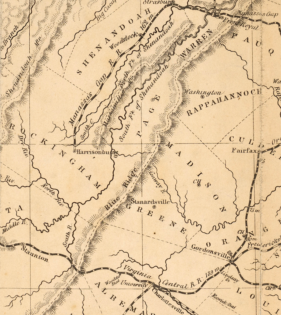 the Valley Railroad, the first railroad south of Front Royal into the Shenandoah Valley, was built west of Massanutten Mountain