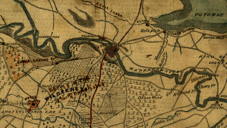 the Richmond, Fredericksburg and Potomac Railroad sent freight/passengers via wagon/stagecoaches to Belle Plain until it built track to Aquia Landing