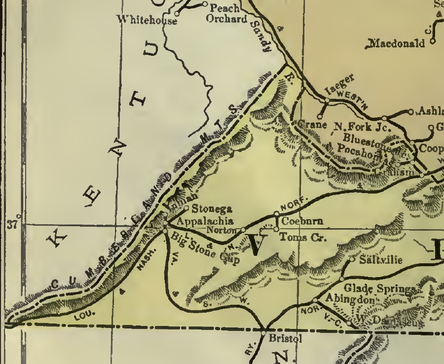 the South Atlantic and Ohio (SA&O) Railway built up Looney Creek to its Inman mine