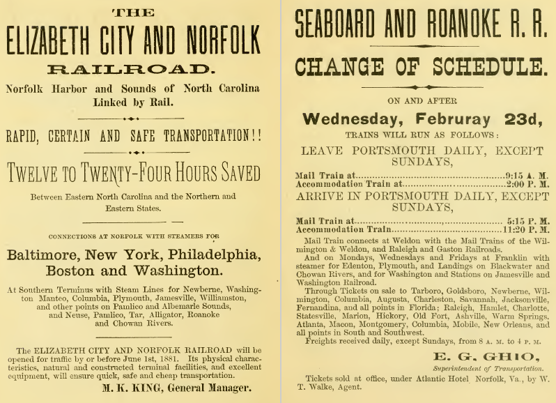 the Seaboard and Roanoke Railroad was operating in 1881