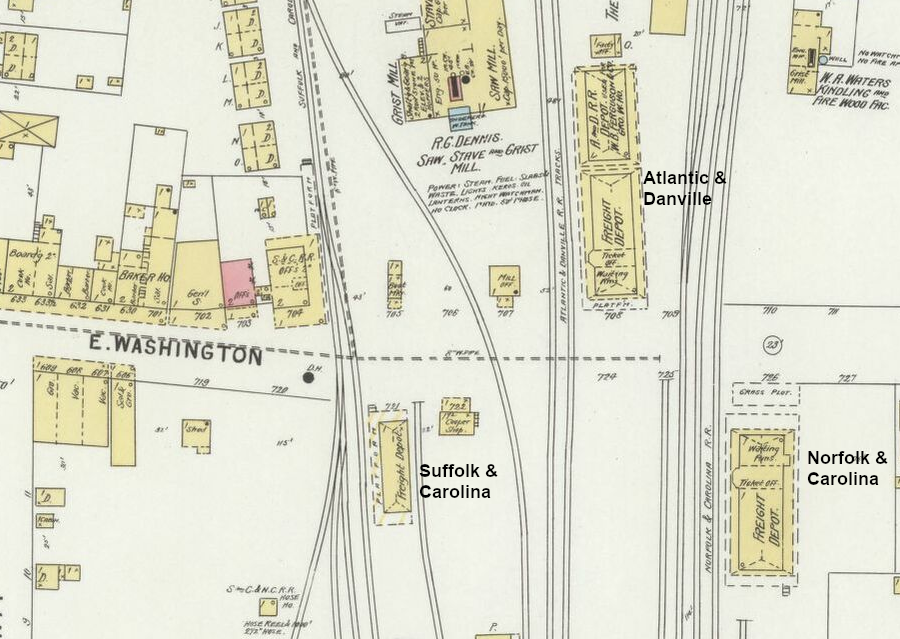 competing railroads in Suffolk built separate freight depots