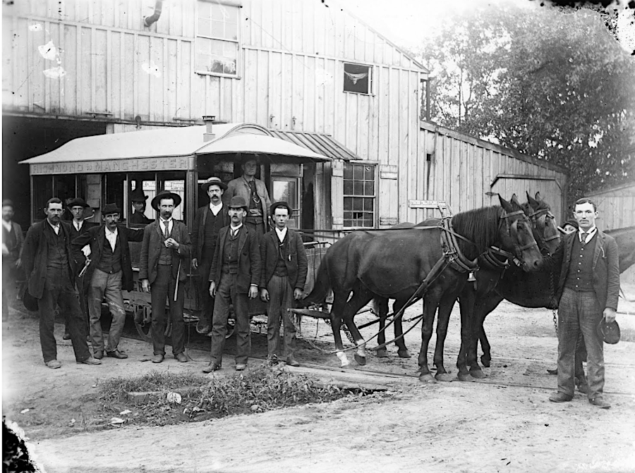 trolleys were initially pulled along the rails by horses