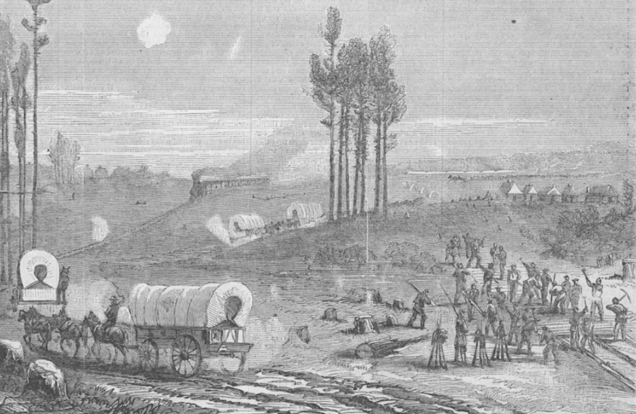 corduroy roads were built to move wagons with supplies from rail depots to army camps