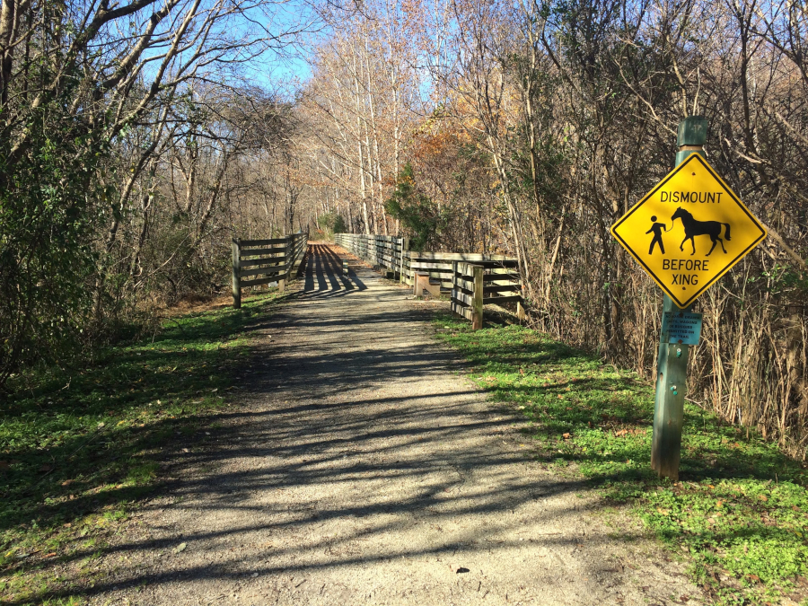 the Virginia Blue Ridge Railway trail at the Roses Mill trailhead