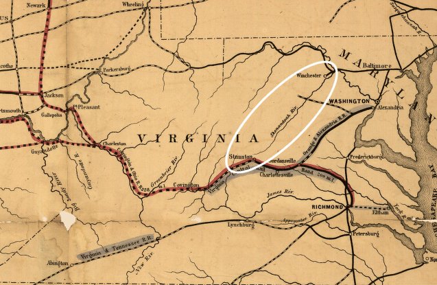 Shenandoah Valley, without north-south railroads in 1852