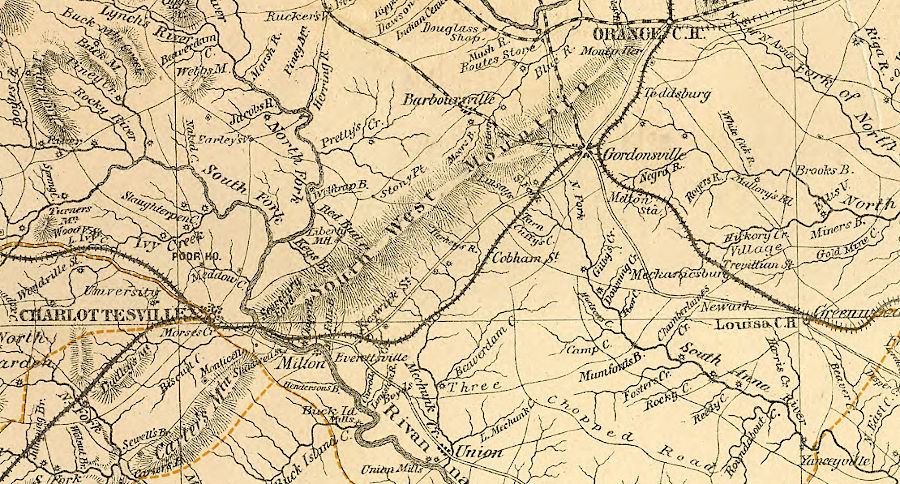 the Virginia Central and the Orange and Alexandria railroads shared track between Gordonsville-Charlottesville