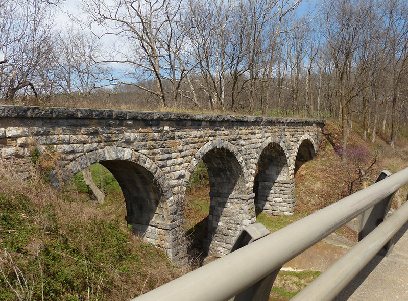 the Folly Mills Creek Viaduct of the Valley Railroad is visible today from I-81 south of Staunton