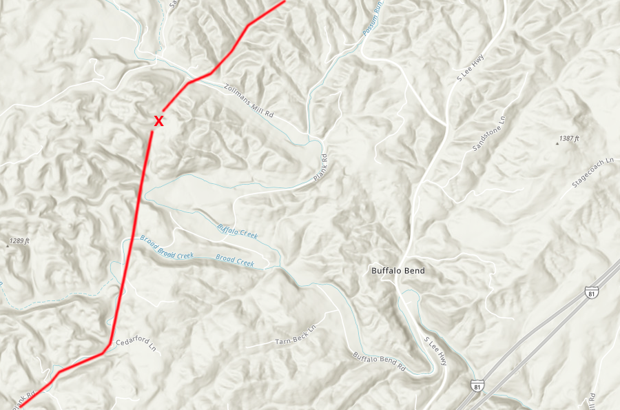 a tunnel (red X) 400 feet long was planned on the Valley Railroad
