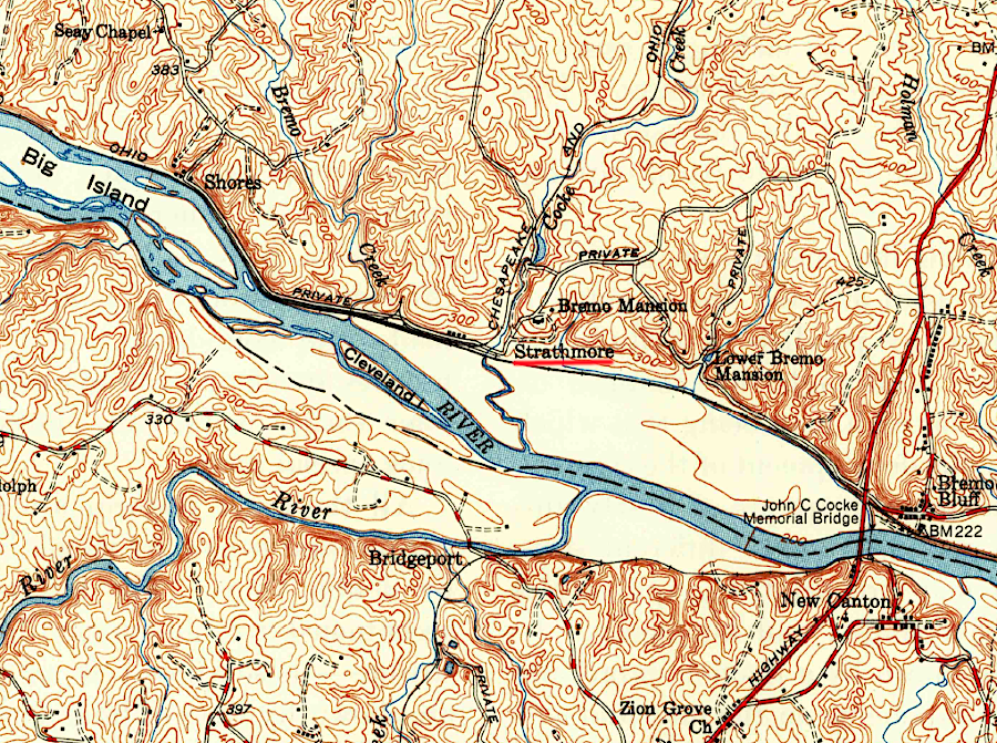 the Virginia Air Line Railroad connected with the Chesapeake and Ohio Railroad at Strathmore, near the James River