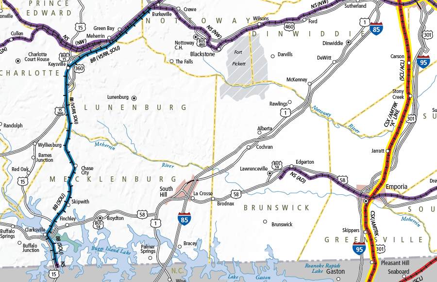 the Buckingham Branch now operates the Virginia Southern shortline between Burkeville and Clarksville