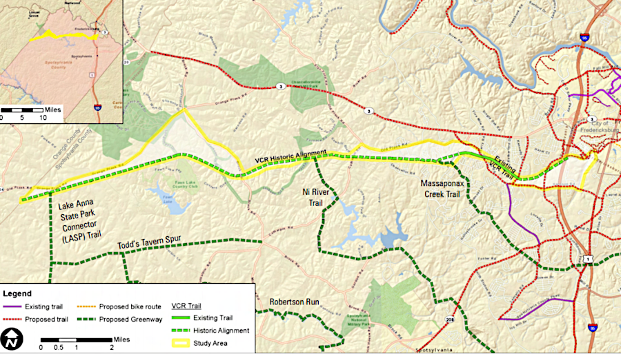 Spotsylvania County and Fredericksburg planned a 17-mile trail from the city's historic core to Orange County