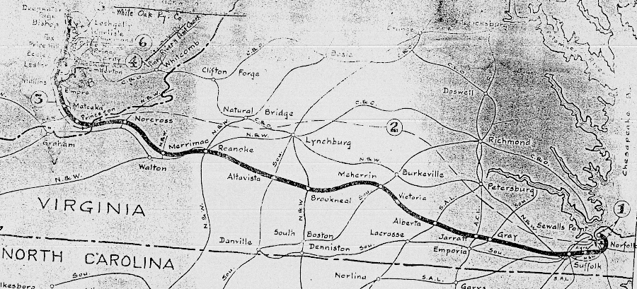 the Virginian Railway bypassed Lynchburg and Petersburg