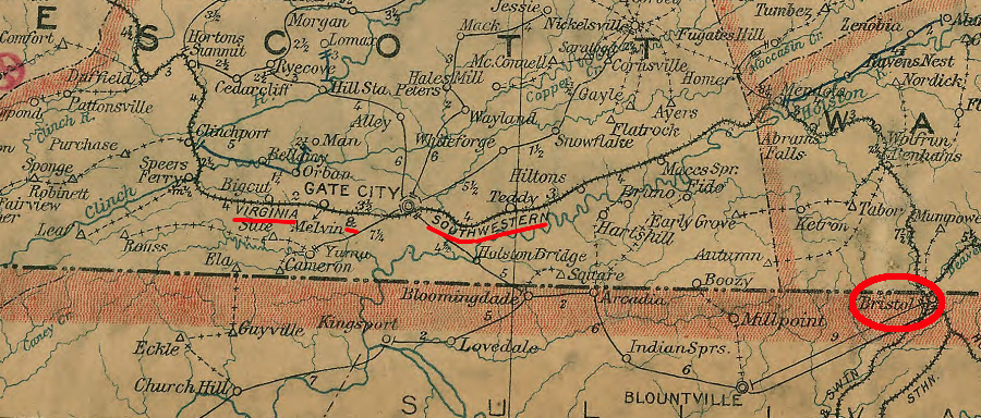 the Virginia and Southwestern Railroad carried all cars to Bristol, until it acquired a connection south of Gate City to the Southern Railway