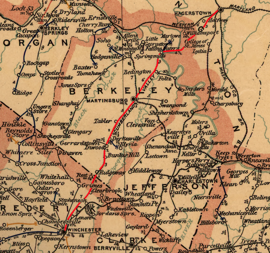 the Pennsylvania Railroad extended the Cumberland Valley Railroad to Winchester