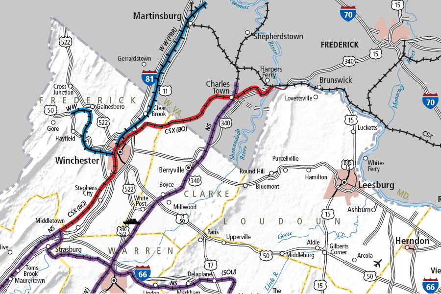 the Winchester and Western Railroad today runs from Winchester southwest to Gore, and north to Hagerstown