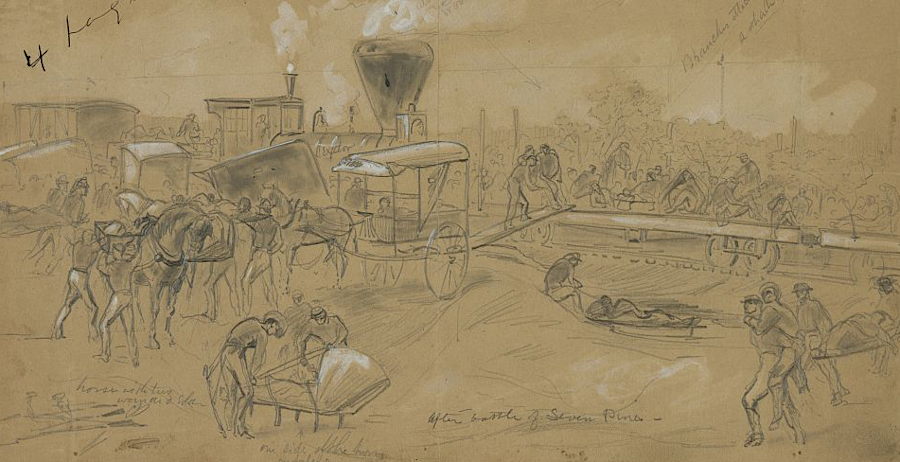 the US Military Railroad carried wounded to hospitals during the Peninsula Campaign, using the track of the Richmond and York River Railroad