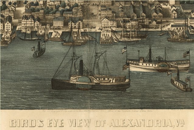 Ocean-going shipping at port of Alexandria, 1863