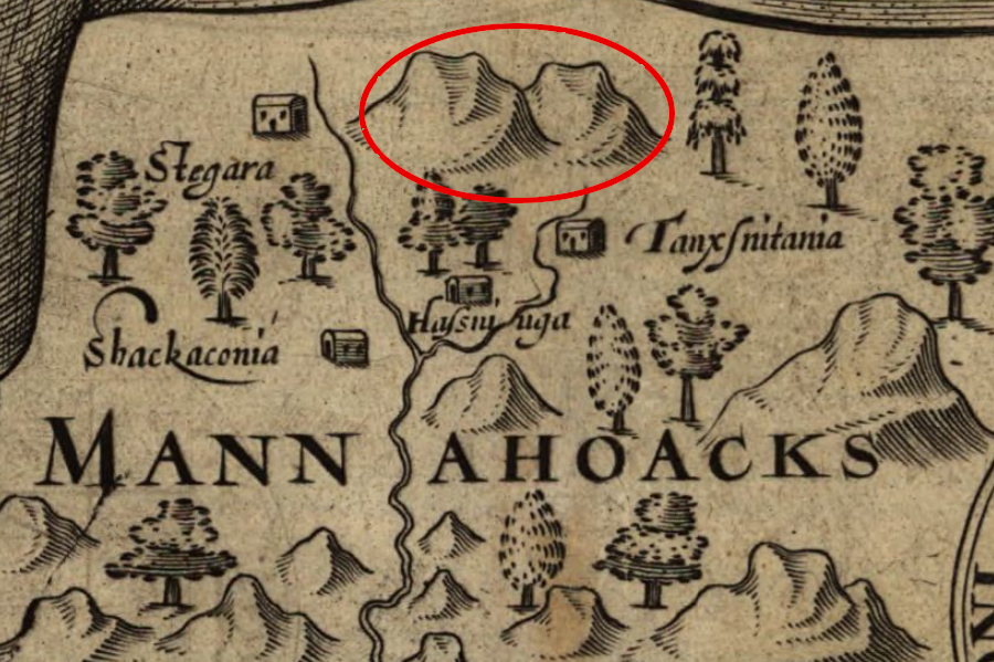 John Smith learned of the existence of the Blue Ridge at the headwaters of the Rappahannock River in 1608, by interrogating a Native American captive