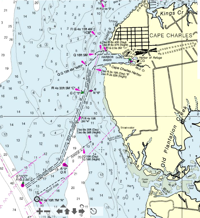 nautical chart showing Cape Charles harbor