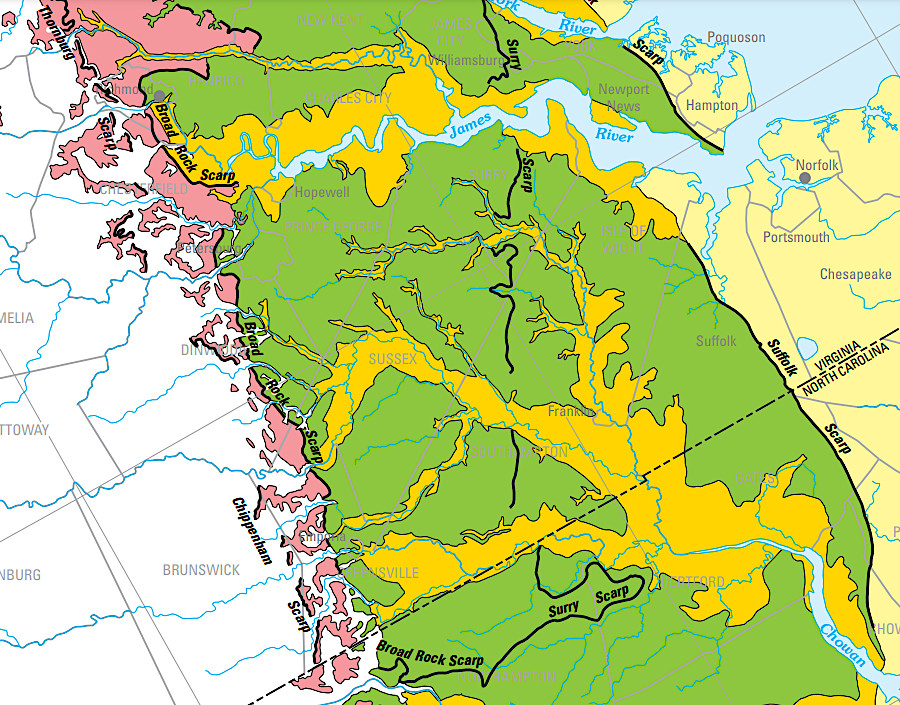 scarps on the Coastal Plain reflect times when sea level was higher